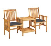 QJBSAVVA Panca da giardino a 2 posti con tavolino da tè integrato e cuscino, set da bistrò rustico in legno massiccio di acacia, comode sedie da giardino con ripiano per balcone, terrazza e giardino