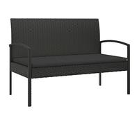 QJBSAVVA Panca da giardino in polyrattan con cuscino da 105 cm, 2 posti, per giardino, terrazza, balcone, per esterni, struttura in acciaio, colore nero