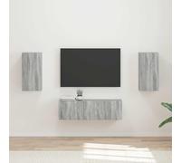 QJBSAVVA Pannello basso per TV Sonoma grigio 60 × 31 × 29,5 cm, in legno di legno, con LED e spazio di archiviazione, soggiorno, corridoio, camera da letto