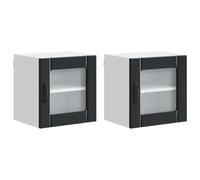 QJBSAVVA Pensile da Cucina Parete Nero 40x31x40 cm Set 2 Pezzi | Mobiletto sospeso multiuso per cucina e soggiorno con 4 ripiani e 2 ante per organizzare al meglio gli spazi interni.