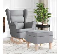 QJBSAVVA Poltrona a Dondolo con Poggiapiedi in Tessuto Grigio Chiaro 100% Poliestere, Sedia a Dondolo Relax per Camera, Soggiorno, Giardino o Angolo Lettura