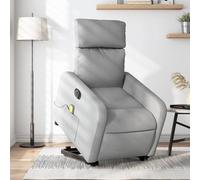 QJBSAVVA Poltrona Alzapersona Elettrica Reclinabile con Massaggio a Vibrazione, Tessuto Grigio Chiaro, Funzione Sollevamento Automatico e Poggiapiedi Regolabile per Anziani e Relax in Casa