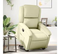 QJBSAVVA Poltrona Alzapersona Reclinabile in Vera Pelle Crema con Sollevamento Elettrico e Schienale Regolabile per Anziani e Comfort Domestico