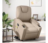 QJBSAVVA Poltrona Alzapersone Reclinabile Massaggiante in Similpelle Cappuccino con Sollevamento Elettrico Funzione Vibrazione e Design Confortevole per Anziani Relax a Casa Camera
