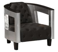 QJBSAVVA Poltrona da aviatore nera in vera pelle, comoda poltrona lounge con braccioli in alluminio, lussuosa poltrona in pelle per soggiorno, ufficio e sala lettura, 73 x 67 x 69 cm