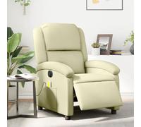 QJBSAVVA Poltrona Elettrica Massaggiante Reclinabile in Vera Pelle Crema con Vibrazione e Regolazione Automatica per Camera Lettura Relax