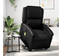 QJBSAVVA Poltrona Massaggiante Reclinabile Elettrica Alzapersona con Vibrazione, Sollevamento Automatico e 6 Punti Massaggio, Similpelle Nera per Anziani e Relax in Interni