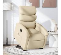 QJBSAVVA Poltrona Reclinabile Elettrica Alzapersona in Tessuto Crema con Funzione Sollevamento e Poggiapiedi, Seduta Imbottita per Anziani e Relax in Camera