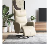 QJBSAVVA Poltrona Reclinabile Manuale con Poggiapiedi Girevole 360°, Rivestimento Similpelle Crema per Soggiorno Camera e Lettura, Struttura Solida in Metallo e Compensato