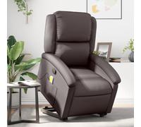 QJBSAVVA Poltrona Reclinabile Massaggiante a Rialzo in Vera Pelle Marrone Scuro con Sollevamento Elettrico e Vibrazione per Anziani e Relax in Casa Design Moderno