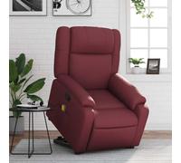 QJBSAVVA Poltrona Reclinabile Massaggiante Alzapersone Rosso Vino Similpelle con Sollevamento Elettrico e Massaggio Vibrante per Anziani Camera Relax