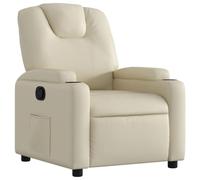 QJBSAVVA Poltrona relax con funzione reclinabile, poltrona imbottita in ecopelle color crema, poltrona TV regolabile manualmente fino a 135 gradi, con portabicchieri e tasca laterale, poltrona sdraio