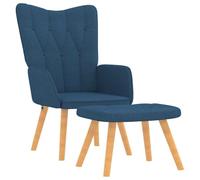 QJBSAVVA Poltrona relax con sgabello, in tessuto blu, imbottita, moderna, con gambe in legno e bottoni imbottiti, comoda poltrona per TV, lettura, per soggiorno, camera da letto