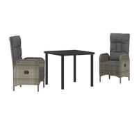 QJBSAVVA Poltroncina da Esterno Poltrone da Esterno Sedie da Cucina Sedie Giardino - Set da Pranzo da Giardino in 3 Pezzi Grigio Polyrattan per Cucina Balcone Giardino Esterno