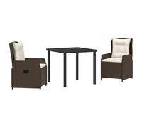 QJBSAVVA Poltroncina da Esterno Sedie da Esterno Sedie Cucina Moderne - Set da Pranzo in Giardino di 3 Pezzi Marrone in Polyrattan, Tavolo da Giardino Nero 80x80x73 cm in Vetro Temperato per Terrazzo