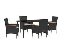 QJBSAVVA Poltrone Esterno Sedie Cucina Moderne Sedie da Cucina - Set da pranzo da giardino di 5 pezzi con cuscini in rattan nero, Tavolo da giardino nero 140x80x73 cm con vetro temprato per Soggiorno