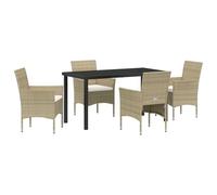 QJBSAVVA Poltrone Giardino Sedie da Cucina Moderne Sala da Pranzo Sedie - Set da Giardino 5 Pezzi Beige Rattan Poliestere per Terrazzo Soggiorno Esterno Cucina