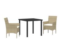 QJBSAVVA Poltrone Giardino Sedie da Cucina Moderne Sala da Pranzo Sedie - Set da Pranzo da Giardino 3 Pezzi Beige Rattan Poliestere per Terrazzo Soggiorno Esterno Cucina