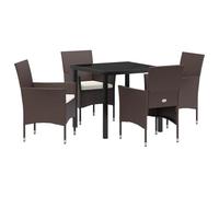 QJBSAVVA Poltrone Giardino Sedie da Cucina Moderne Sala da Pranzo Sedie - Set da Pranzo da Giardino 5 Pezzi Marrone Polyrattan per Terrazzo Soggiorno Esterno Cucina