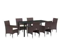 QJBSAVVA Poltrone Giardino Sedie da Cucina Moderne Sala da Pranzo Sedie - Set da Pranzo da Giardino 7 Pezzi Marrone Rattan Polietilene per Terrazzo Soggiorno Esterno Cucina