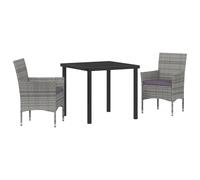 QJBSAVVA Poltrone Giardino Sedie da Cucina Moderne Sala da Pranzo Sedie - Set di Pranzo da Giardino 3 Pezzi Grigio Polyrattan per Terrazzo Soggiorno Esterno Cucina