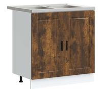 QJBSAVVA Porto - Mobile sottolavabo in legno marrone, 80 x 46 x 81,5 cm, con lavello e set di scolapiatti, moderno mobile da bagno con 2 ante per bagno e WC degli ospiti