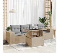 QJBSAVVA Sala da giardino 5 pezzi Beige Poly Rattan Divano angolare con vano portaoggetti e tavolino regolabile in altezza, 55 x 53 x 34 cm, materiale robusto per balcone, terrazza e piccolo giardino