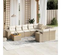 QJBSAVVA Sala da giardino in polyrattan beige, 245 x 245 cm, modulo angolare e centrale, tavolo in legno di acacia 55 cm, resistente alle intemperie e modulare, piccolo balcone, terrazza o giardino