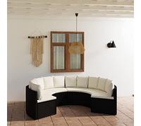 QJBSAVVA Sala da giardino in rattan sintetico, nero, 88 x 66 x 67 cm, design moderno a ventagli con cuscini color crema, robusto set di mobili per esterni, per giardino, balcone, terrazza
