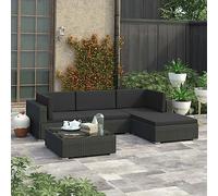 QJBSAVVA Sala da giardino nera, 5 pezzi in polyrattan, divano ad angolo, 70 x 70 x 52,5 cm, con pouf e tavolino, robusto set di mobili per esterni, per balcone, terrazza, giardino