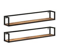 QJBSAVVA Scaffale da parete in legno di mango massiccio e ferro, libreria sospesa con venature del legno naturale, robusta mensola da parete per soggiorno, ufficio e bagno