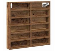 QJBSAVVA Scaffale per vetrine, in legno antico, 60 x 8,5 x 58 cm, montato a parete, 16 scomparti, sottile, moderno, salvaspazio