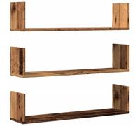 QJBSAVVA Scaffale Salvaspazio Cucina Porta Spezie Porta Oggetti Doccia Bacheca da Parete Portaoggetti - Mensole a Parete 3pz Legno Antico 80x18x18 cm in Truciolato per Muro Parete Bagno Doccia