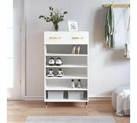 QJBSAVVA Scarpiera bianca, 60 x 35 x 105 cm, in legno con piedini in ferro, 1 cassetto e 5 ripiani, moderno armadio multiuso per corridoio, camera da letto e soggiorno