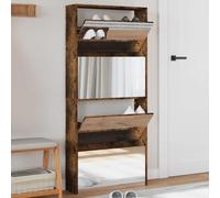 QJBSAVVA Scarpiera con 4 scomparti ribaltabili e specchio, design moderno, 63 x 17 x 134 cm, spazio per 12-16 paia di scarpe, robusta e salvaspazio, per corridoio, soggiorno e camera da letto