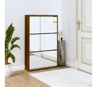 QJBSAVVA Scarpiera con Specchio a 3 Livelli, Portascarpe Salvaspazio con Cassetti a Ribalta, Rovere Marrone 63x17x102,5cm per Ingresso, Camera e Soggiorno