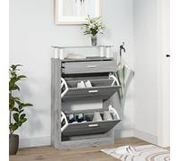 QJBSAVVA Scarpiera Grigio Sonoma in Legno Multistrato con 3 Cassetti e Ripiano Vetro, Portascarpe Salvaspazio per Ingresso Soggiorno Camera, Design Moderno, 63x24x104 cm