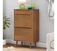 QJBSAVVA Scarpiera in Legno Massello di Pino con Cassetti Ribaltabili Marrone 59,5x35x103cm per Ingresso Salvaspazio Organizzatore Scarpe Rustico
