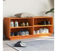 QJBSAVVA Scarpiera in Legno Massello di Pino Marrone Cera 110x34x45 cm Portascarpe Salvaspazio con 4 Scomparti e Piano Utile per Organizzazione Scarpe, Adatto per Ingresso Casa