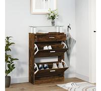 QJBSAVVA Scarpiera in Legno Multistrato Rovere Fumo Portascarpe Salvaspazio 63x24x104 cm Design Moderno con 3 Cassetti e Piano Vetro per Ingresso Soggiorno Camera