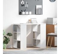 QJBSAVVA Scrivania Angolare Bianca MDF Salvaspazio per Ufficio Domestico con Scaffali Design Moderno Facile Assemblaggio Rettangolare