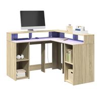 QJBSAVVA Scrivania Angolare con Luci LED 130x130x91 cm Rovere Sonoma Truciolato, Scrivania per Gaming e Ufficio con Cassetti, Design Salvaspazio per Postazione di Lavoro