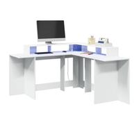 QJBSAVVA Scrivania Angolare con Luci LED Bianca 152x152x91 cm in Truciolato per Ufficio e Gaming, Design Salvaspazio con Cassetti e Ampio Spazio Conservazione