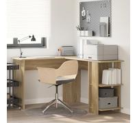 QJBSAVVA Scrivania Angolare in Rovere Sonoma Beige per Ufficio Salvaspazio con Design Moderno e Due Ripiani Costruzione Robusta in Truciolare per Angoli