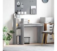 QJBSAVVA Scrivania Computer con Scaffali Grigio Sonoma, Scrivania Salvaspazio Piccola per Ufficio Domestico, Tavolo PC in Truciolare per Studio e Camera