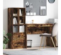 QJBSAVVA Scrivania con Spazio di Archiviazione in Legno Ingegnerizzato Rovere Fumé, Design Moderno Compatto per Ufficio Domestico Camera o Soggiorno, Ampio Stoccaggio e Resistente