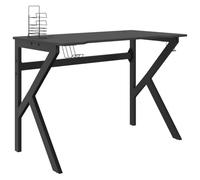 QJBSAVVA Scrivania da gaming, 110 x 60 x 75 cm, scrivania ergonomica per computer con telaio a K in ferro, tavolo da gioco stabile con portabicchieri e supporto per cuffie, per gamer, nero e rosso