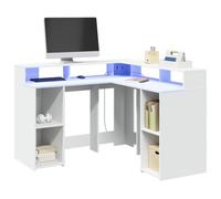 QJBSAVVA Scrivania LED Bianca per Ufficio Gaming 130x130x91 cm in Truciolato con Luci RGB, Ampio Spazio Conservazione e Design Angolare Salvaspazio