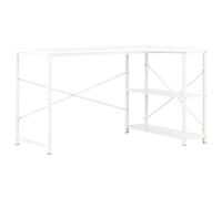 QJBSAVVA Scrivania per computer bianca, 120 x 72 x 70 cm, a forma di L, con 2 ripiani, moderna scrivania angolare in legno e metallo, per casa e ufficio