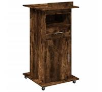 QJBSAVVA Scrivania per oratore con ruote e cassetto, scrivania mobile mobile con piano inclinabile, espositore in legno per conferenze e ufficio, rovere affumicato, 55 x 55 x 107 cm